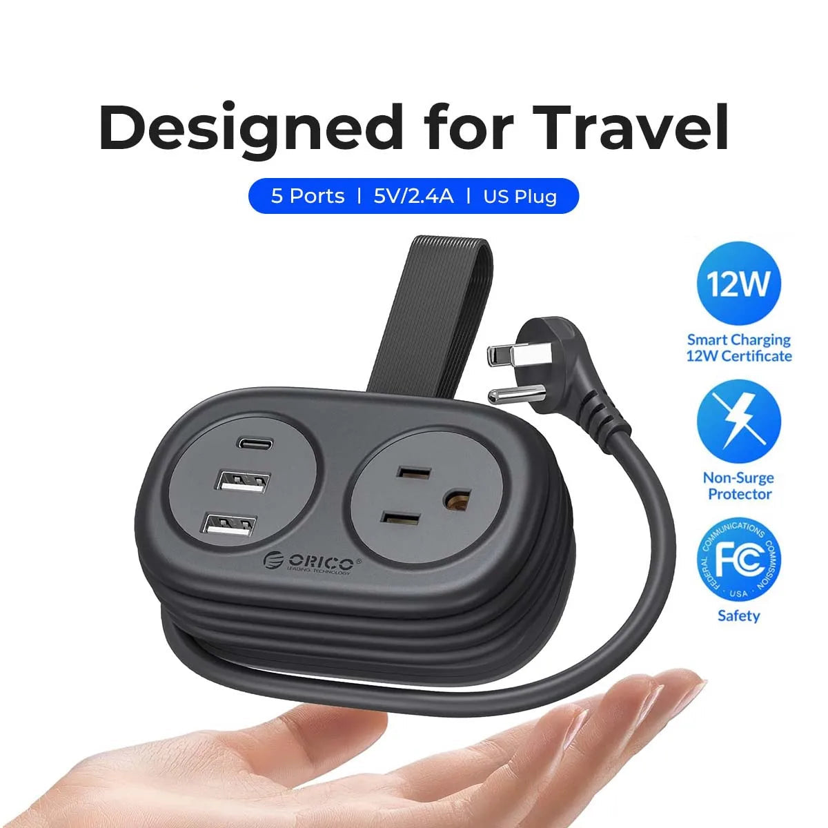 10A High Speed Extension Cord Portable Power Outlet for Travel