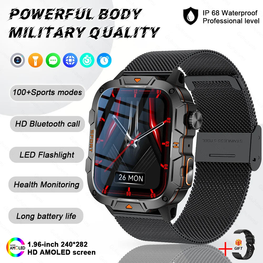 Fine Steel Waterproof Android Square Shaped Amoled Screen Smartwatch