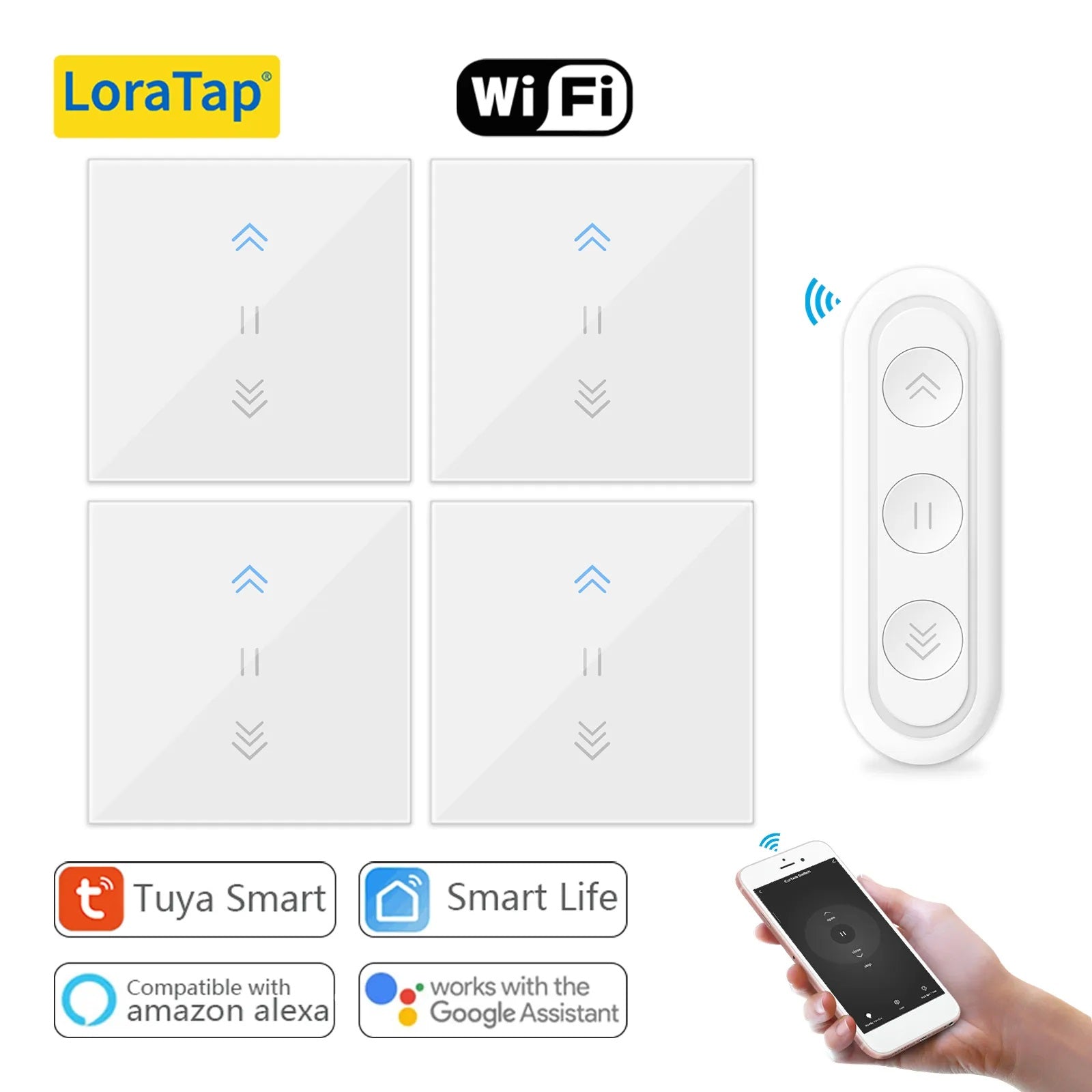 LoraTap 240V 600W Plastic WiFi Rolling Blinds Curtain Switch
