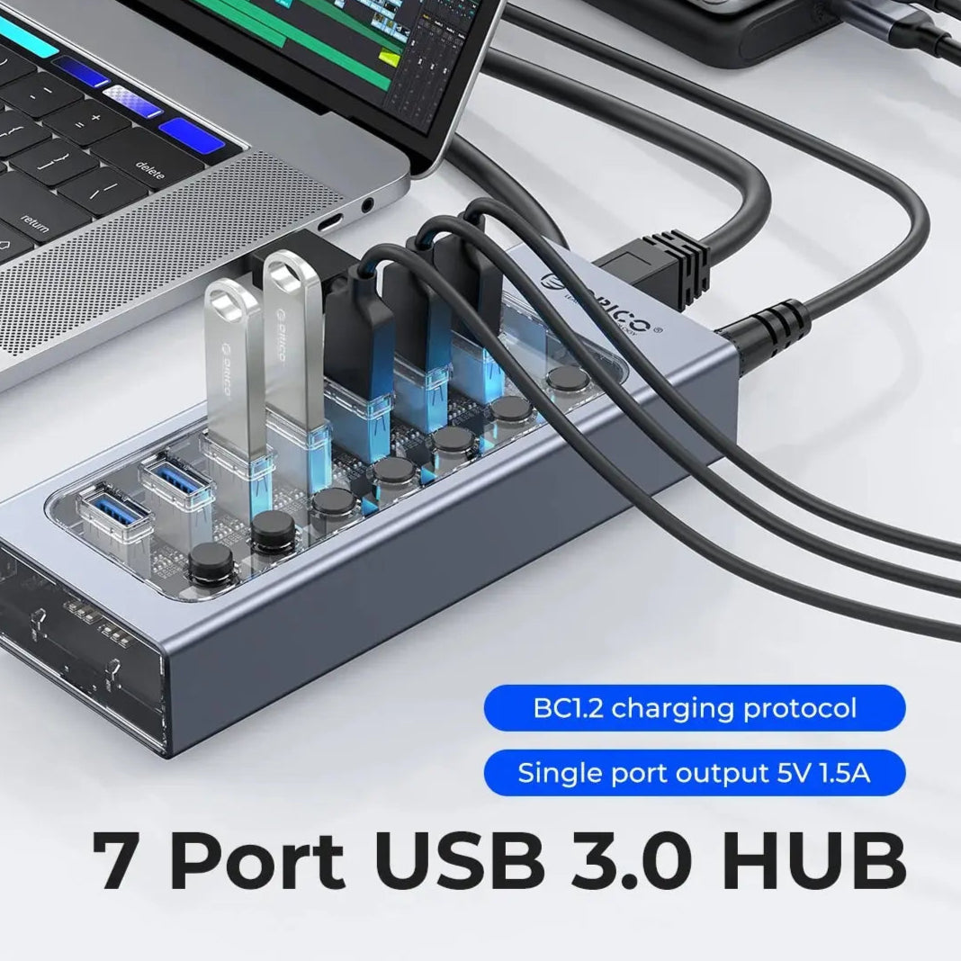 Orico 7-IN-1 Aluminum Alloy USB 3.0 Splitter Docking Station Hub