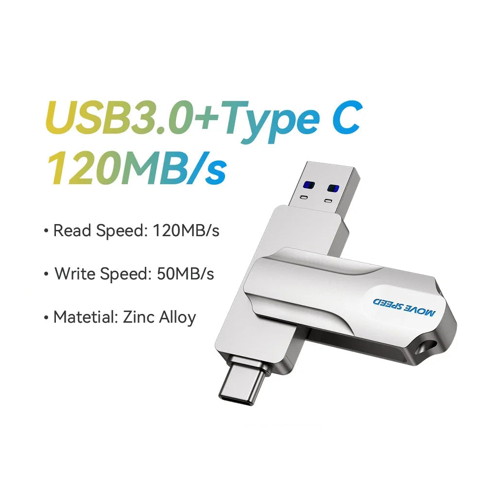 2TB Metallic USB 3.0 Type-C Rectangle Memory Stick Pen Drive