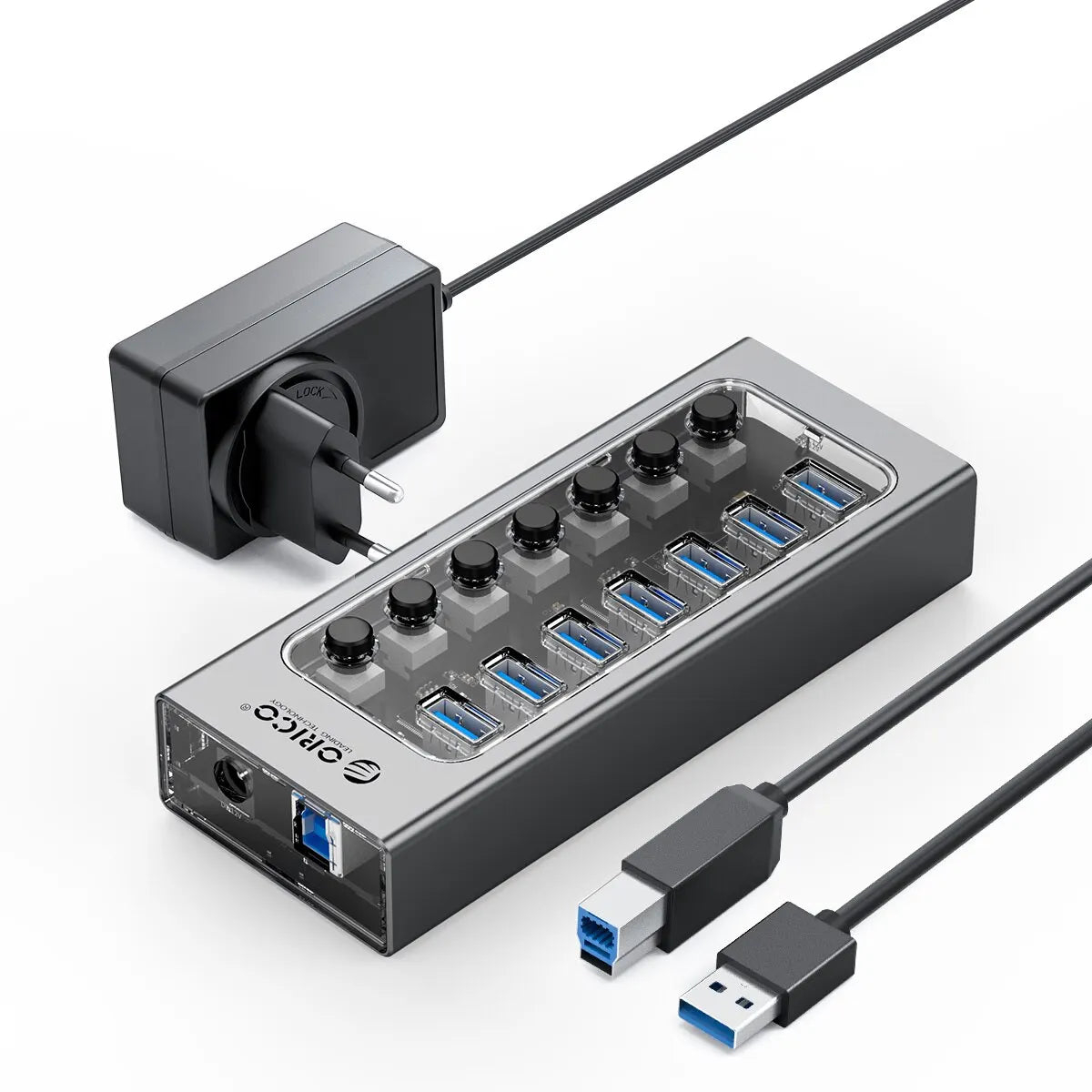 Orico 7-IN-1 Aluminum Alloy USB 3.0 Splitter Docking Station Hub