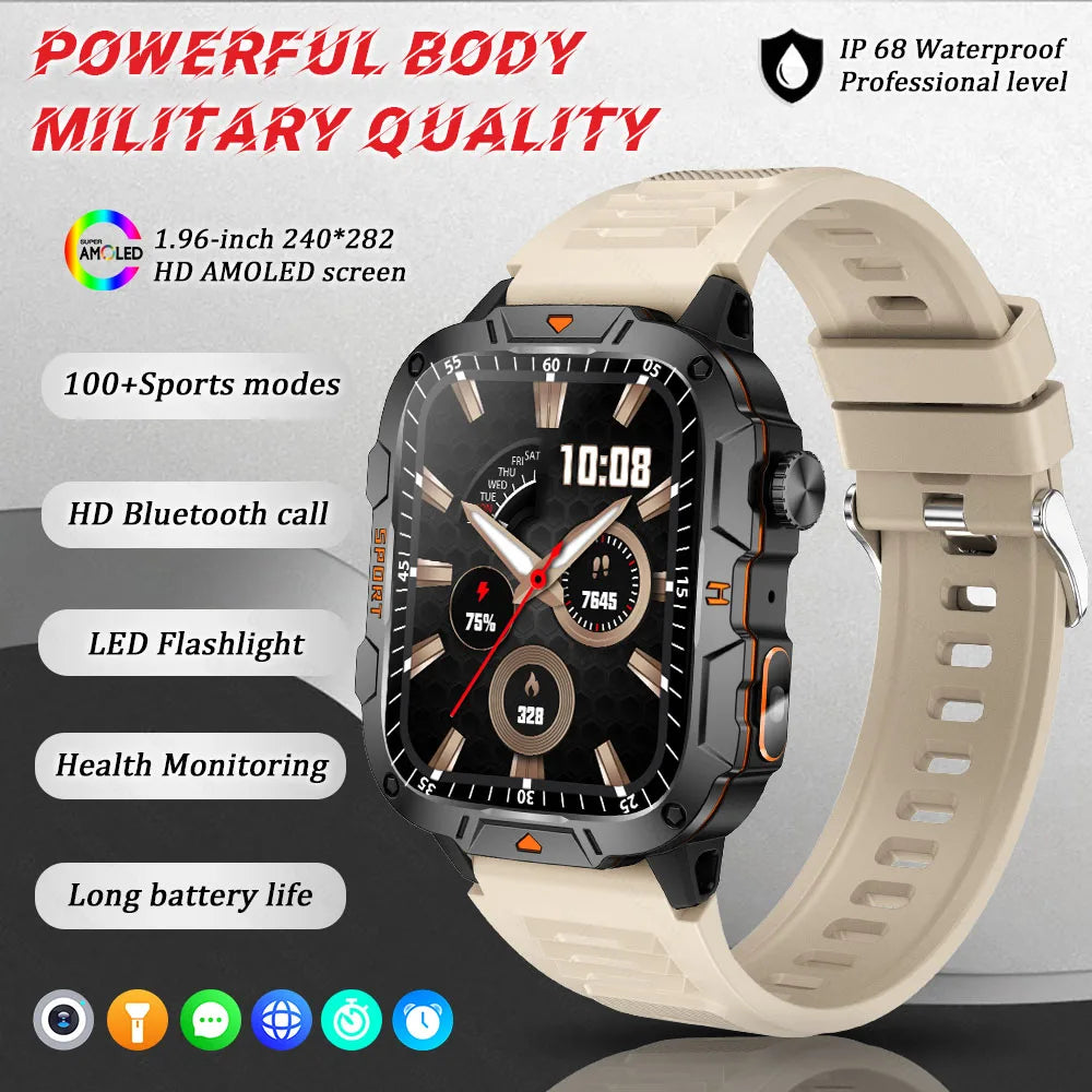 Fine Steel Waterproof Android Square Shaped Amoled Screen Smartwatch
