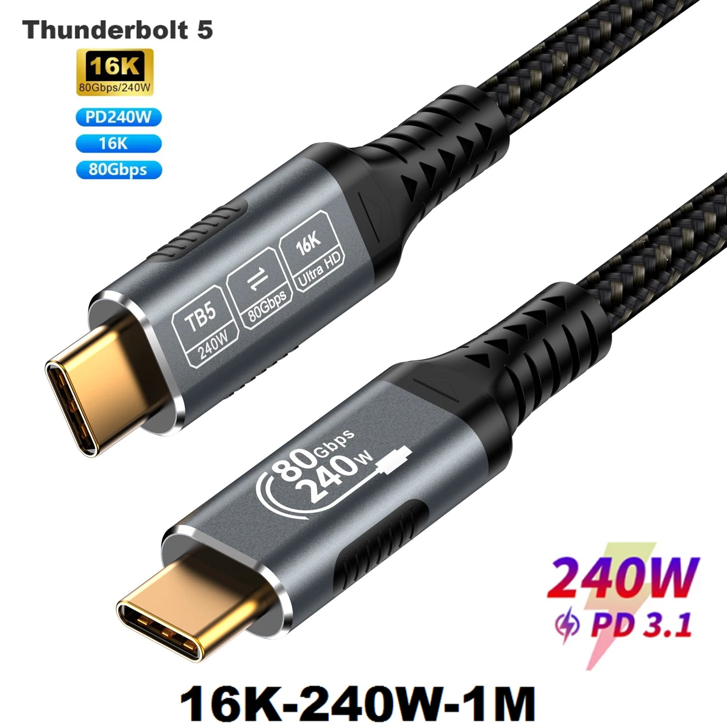 40Gbps 16K Type-C Fast Charging Cable Male to Female Extender