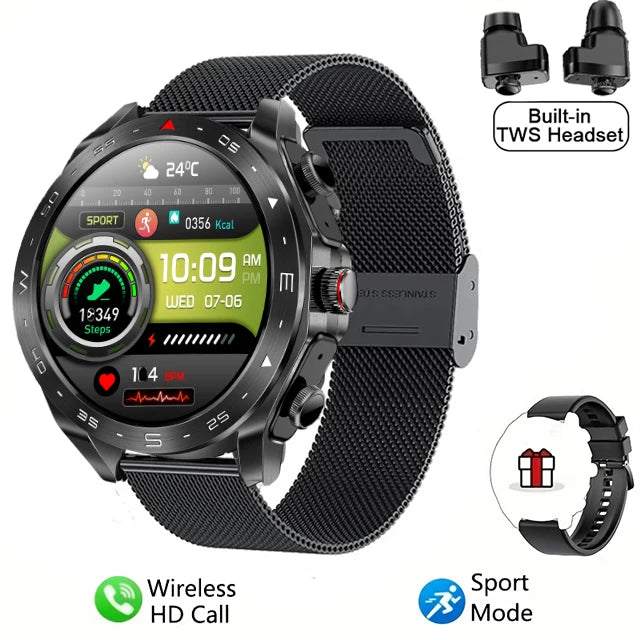 2-In-1 Waterproof Alloy AMOLED Display Smartwatch With Earphones