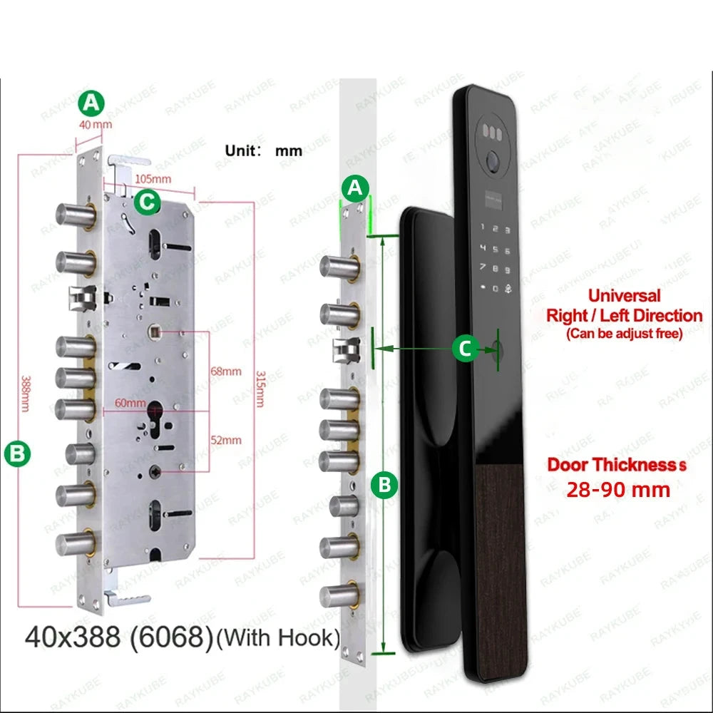 RAYKUBE Tuya WiFi 3D Face Recognition Digital Door Lock