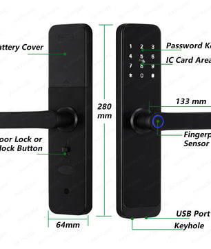 Wifi Smart Fingerprint Digital Electric Door Lock with Longer Handle Panels