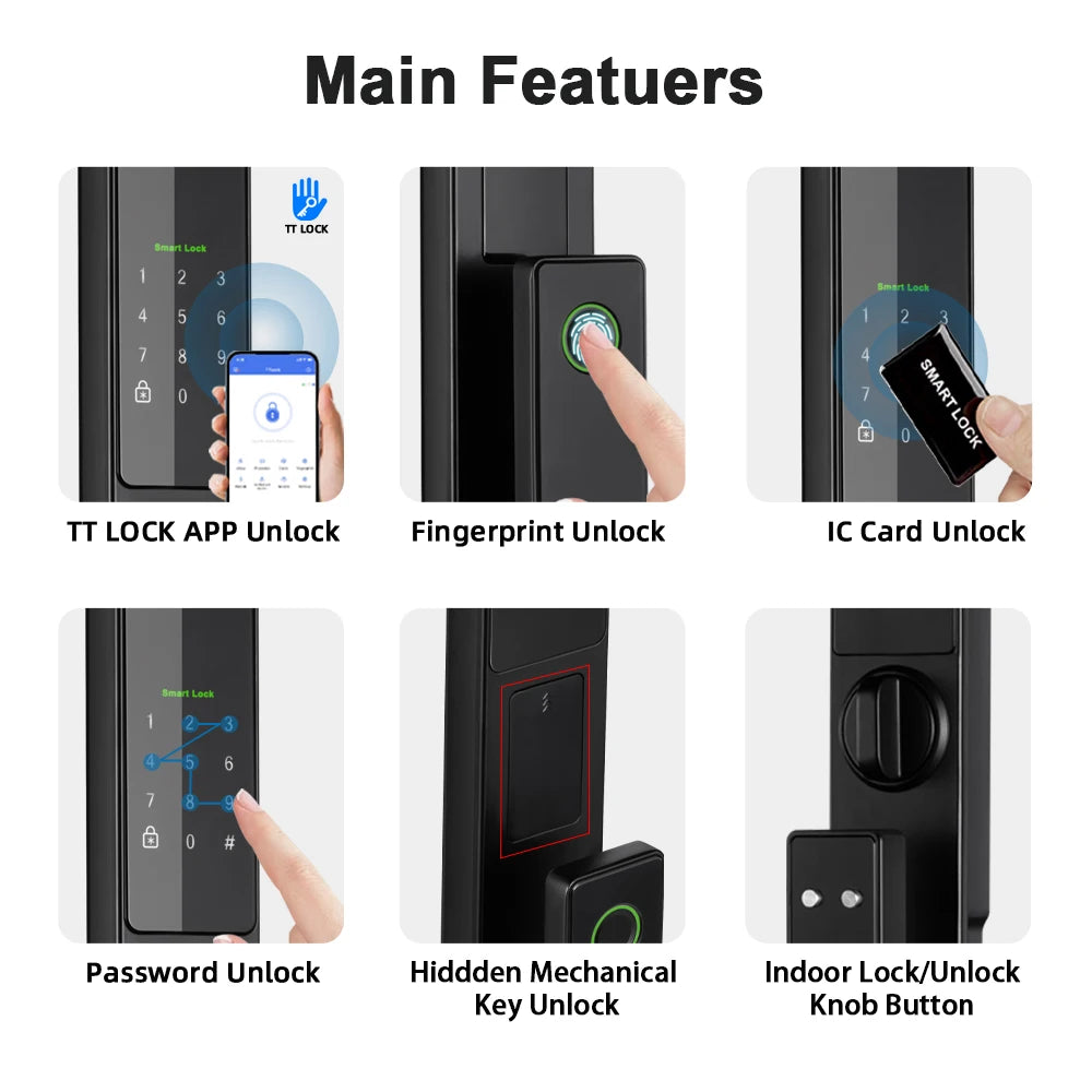 Aluminium Alloy Fingerprint Bluetooth Electronic Reversible Door Lock