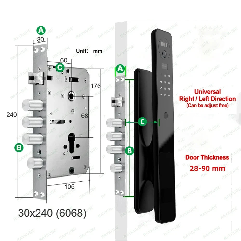 RAYKUBE Tuya WiFi 3D Face Recognition Digital Door Lock