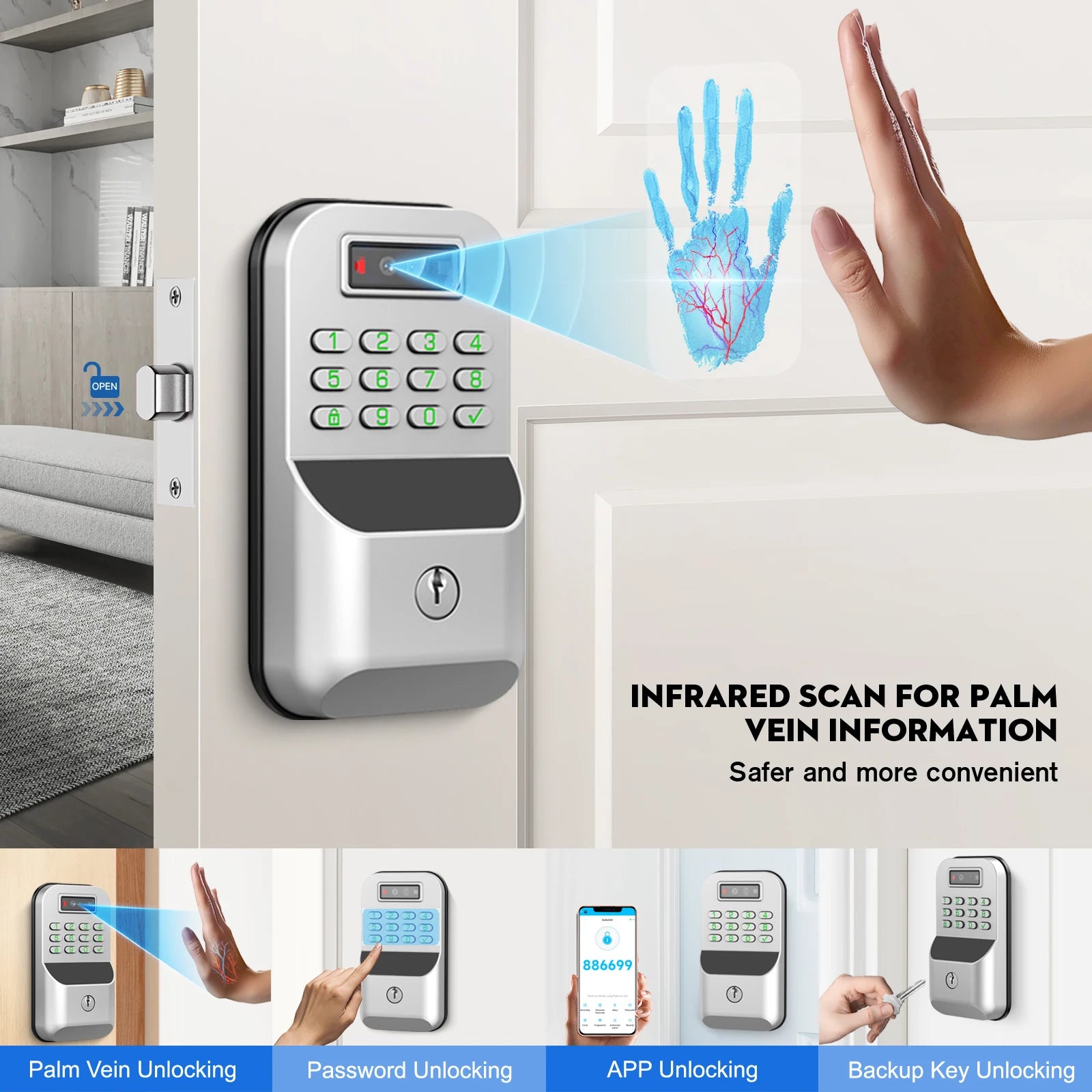 Zinc Alloy IP65 Bluetooth Waterproof Electronic Smart Door Lock