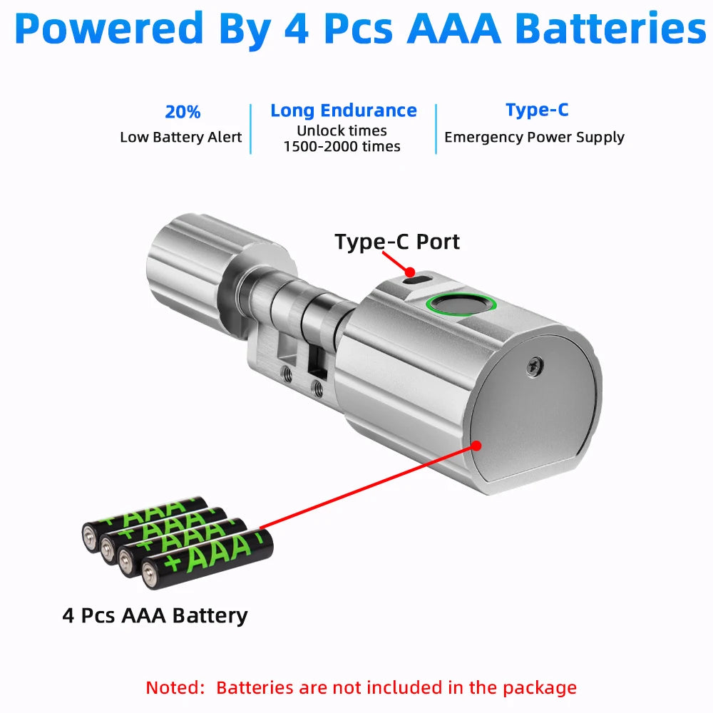 Aluminum Alloy Bluetooth Fingerprint Cylinder Digital Door Lock