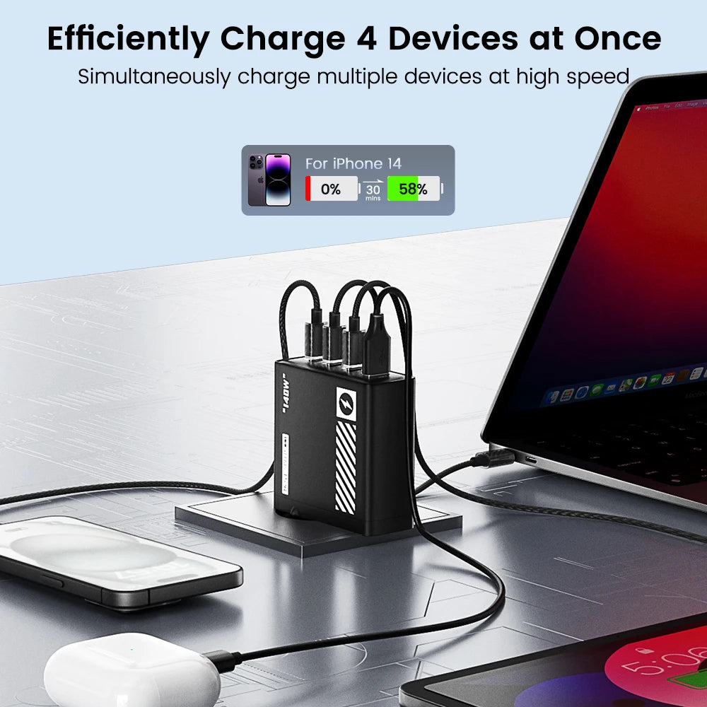 140W USB Type-C Fast Charger For MacBook and Lenovo Laptops