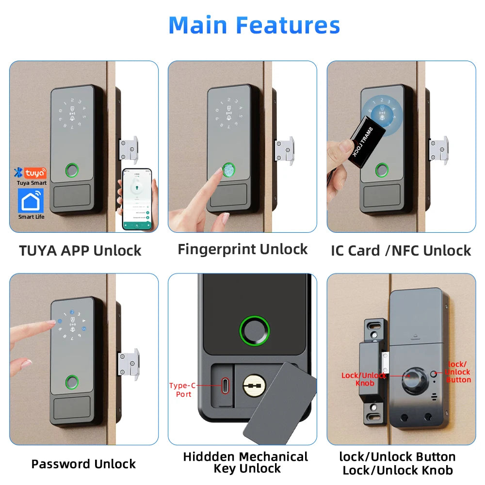  Aluminum Alloy Bluetooth Smart Fingerprint Electronic Lock