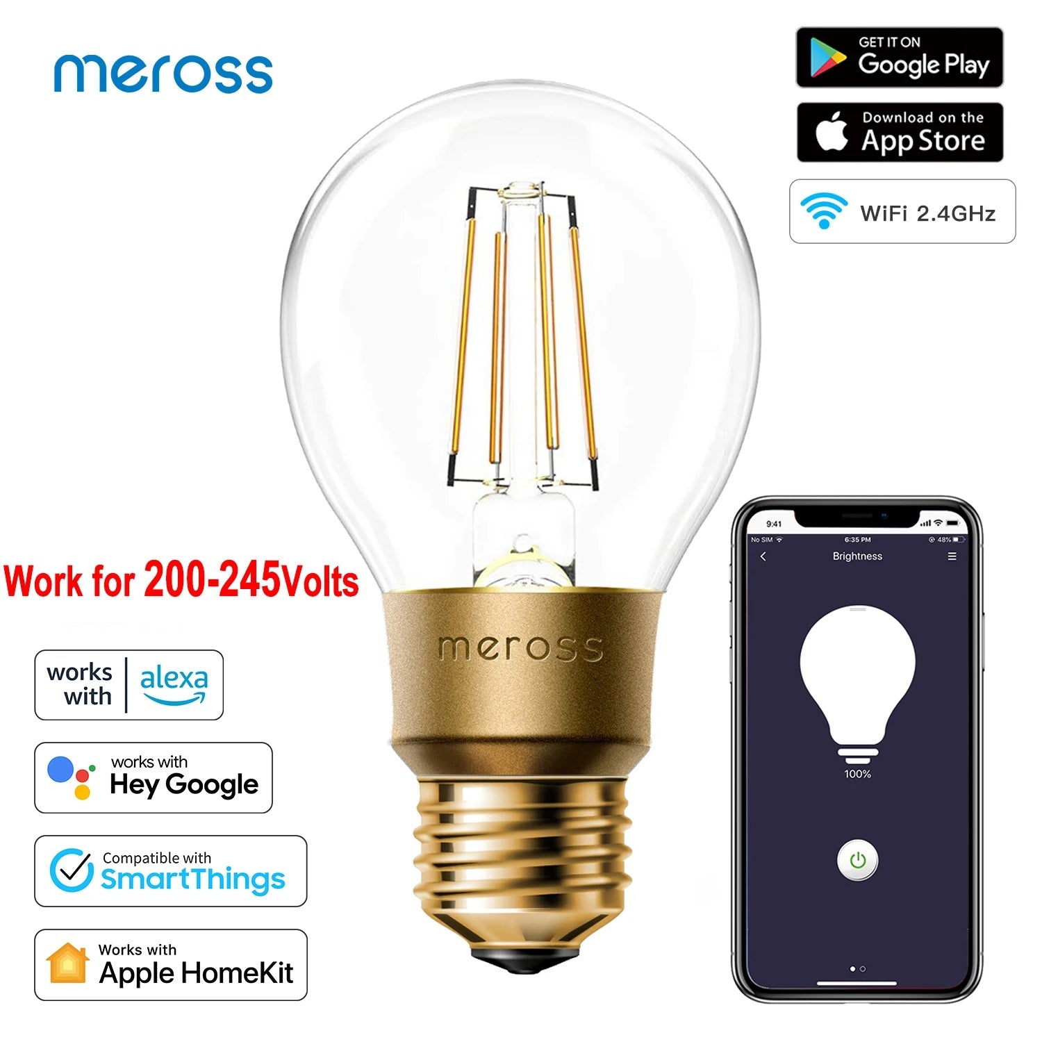 Meross Plastic Smart Alexa Google WiFi Dimmable LED Light Bulb