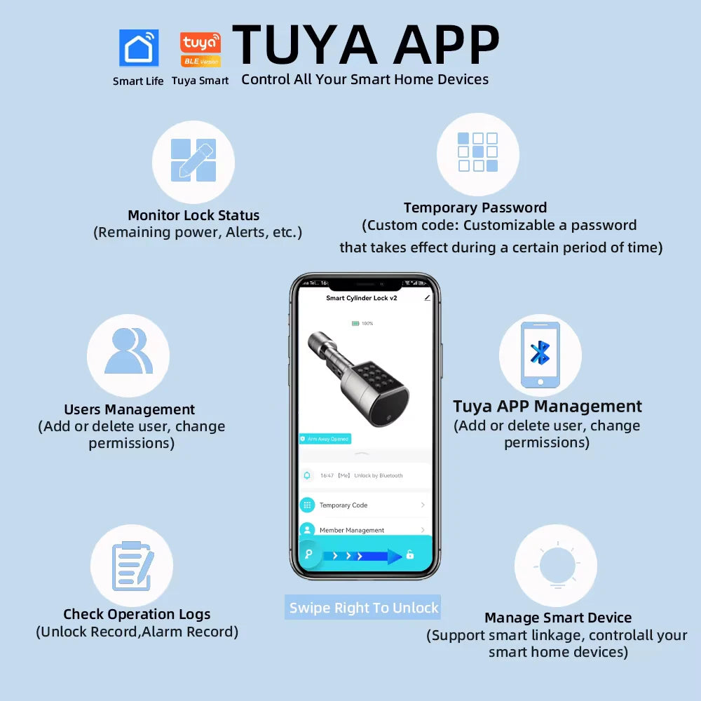 Aluminum Alloy Bluetooth Fingerprint Cylinder Digital Door Lock