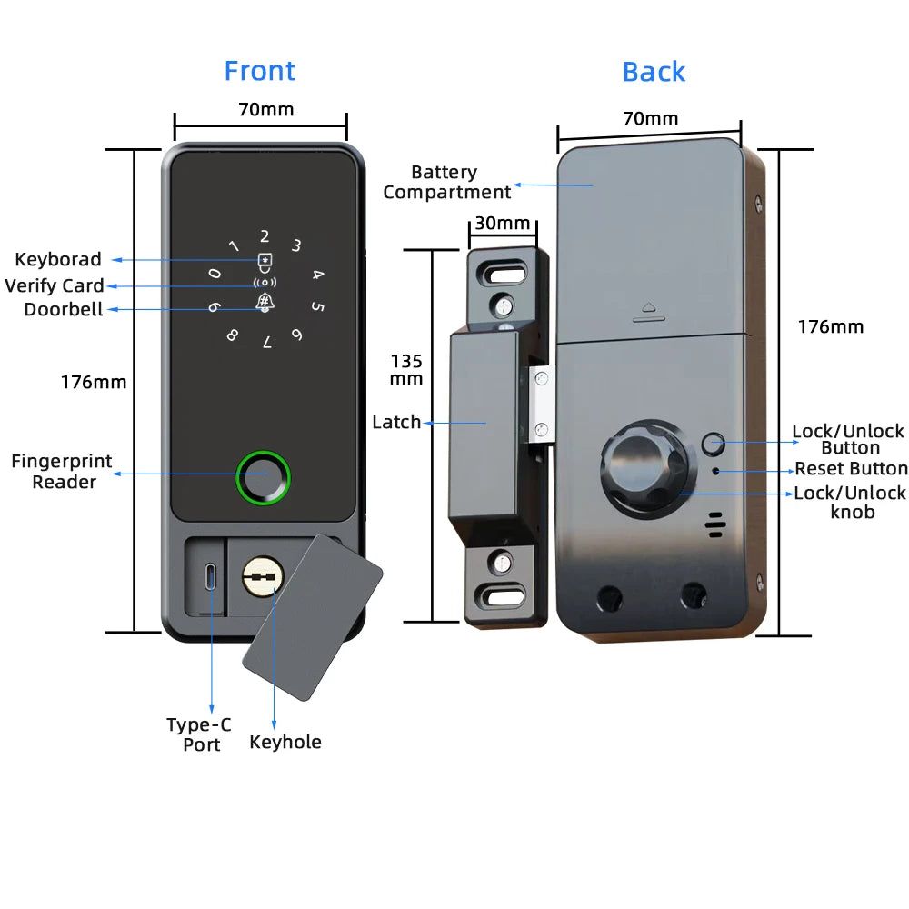  Aluminum Alloy Bluetooth Smart Fingerprint Electronic Lock