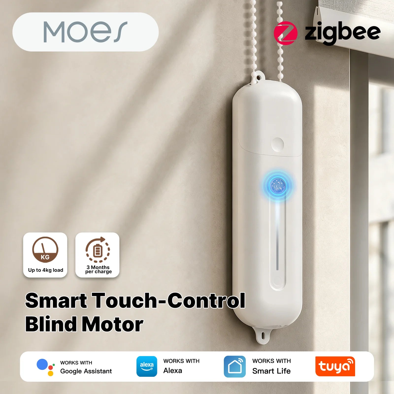 Moes Tuya Zigbee Smart Blind Motor Rechargeable Curtain Drive Motor