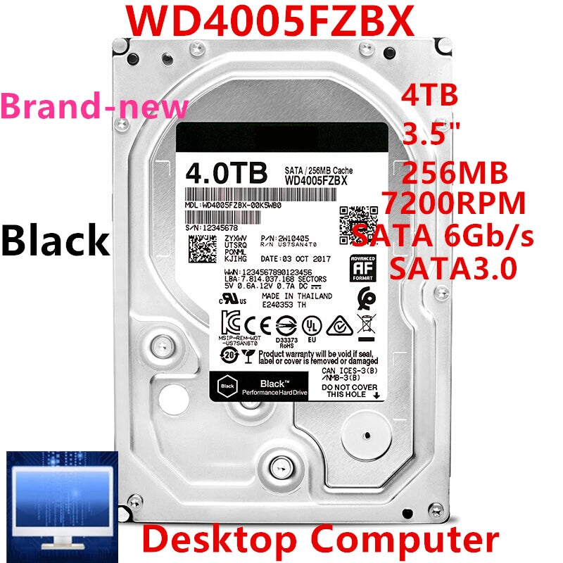 4TB 3.5" SATA 6 Gb/s 256MB 7200RPM Internal HDD For Desktop
