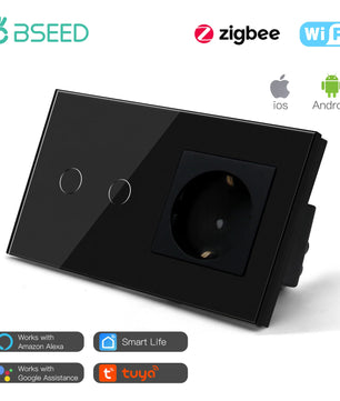 Bseed 16A Alloy 3 Gang Crystal Glass Panel Wall Light Touch Switch