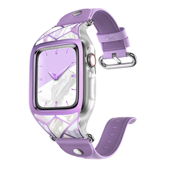 PU Leather Full-Body Marble Protective Bumper Case For Apple Watch