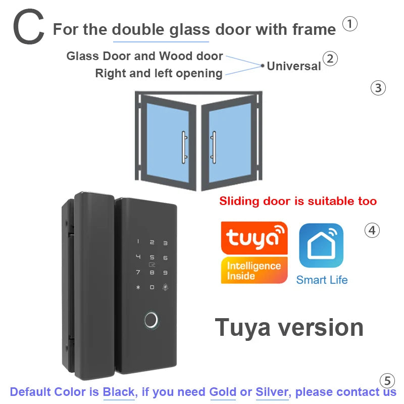 RAYKUBE Zinc Alloy Bluetooth Wifi Fingerprint Glass Door Lock