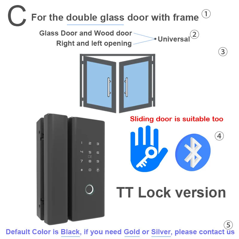 RAYKUBE Zinc Alloy Bluetooth Wifi Fingerprint Glass Door Lock