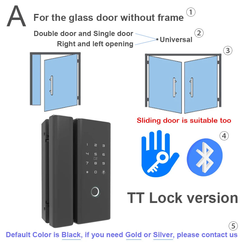 RAYKUBE Zinc Alloy Bluetooth Wifi Fingerprint Glass Door Lock