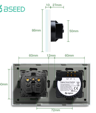 Bseed 16A Alloy 3 Gang Crystal Glass Panel Wall Light Touch Switch