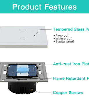 Bseed Alloy 4 Gang 1 Way Crystal Glass Panel Light Touch Switch