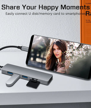 6-IN-1 Aluminum Alloy USB 3.0 Type-C Splitter Docking Station Hub