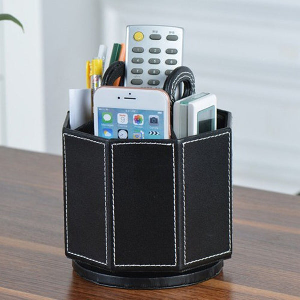 PU Leather Rotatable Remote Control Round Multifunctional Holder