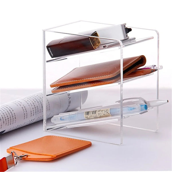 Acrylic Multifunctional Desk Organizer Elegant Card Pen Holder
