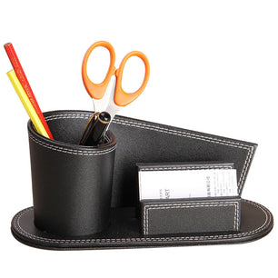 PU Leather Multifunctional Desk Organizer Elegant Card Pen Holder