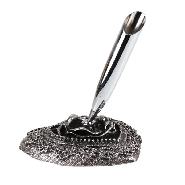 Metallic Glass Antique Trendy Heart Shaped Quill Dip Pen Stand