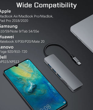 6-IN-1 Aluminum Alloy USB 3.0 Type-C Splitter Docking Station Hub