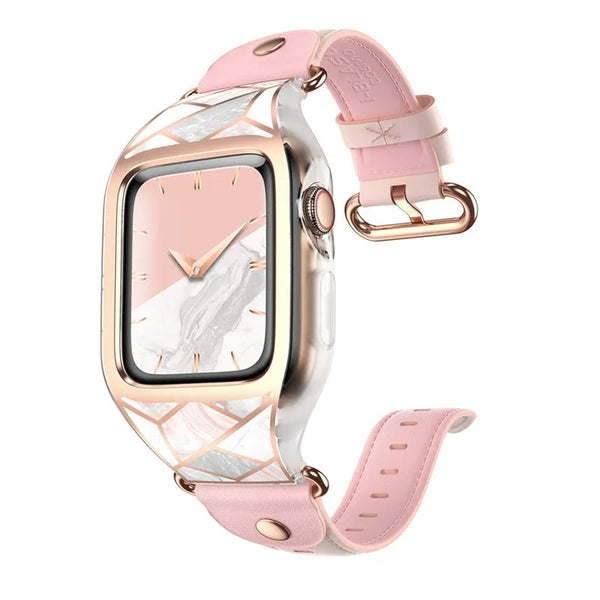PU Leather Full-Body Marble Protective Bumper Case For Apple Watch