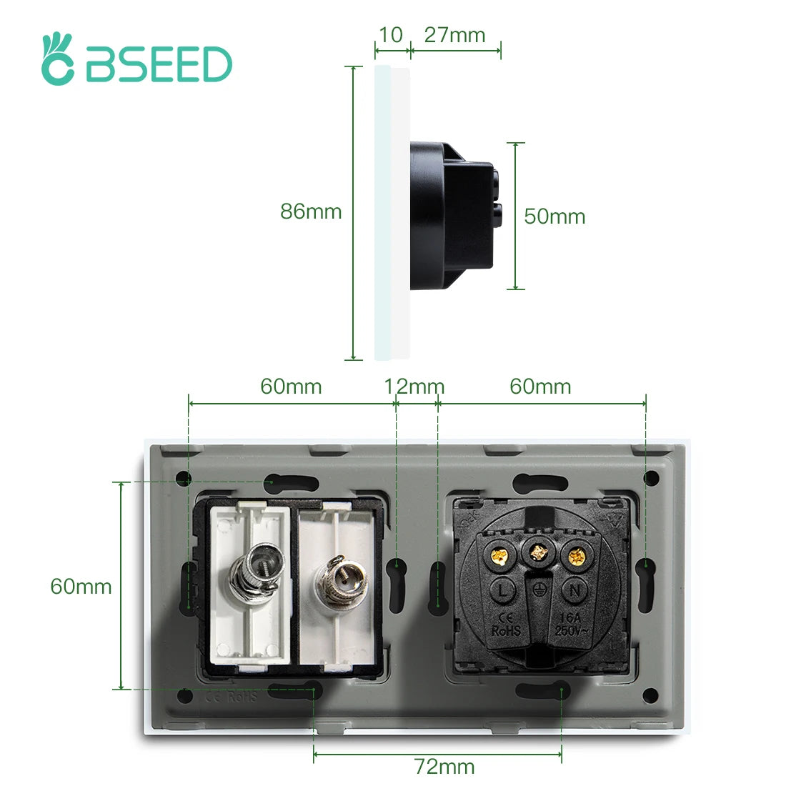 Bseed 16A Glass Panel Wireless WIFI Control Smart Power Socket