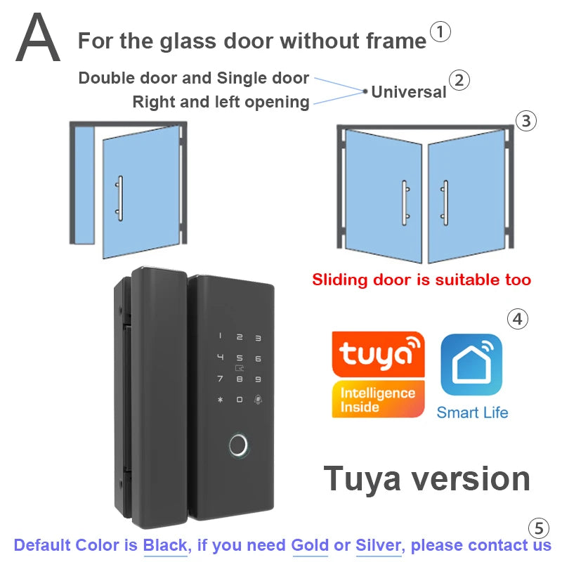 RAYKUBE Zinc Alloy Bluetooth Wifi Fingerprint Glass Door Lock