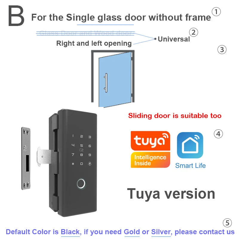 RAYKUBE Zinc Alloy Bluetooth Wifi Fingerprint Glass Door Lock