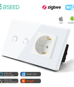 Bseed 16A Alloy 3 Gang Crystal Glass Panel Wall Light Touch Switch