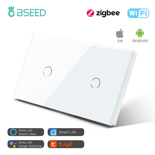 Bseed 10A Alloy 2 Gang Wifi Touch Light Compatible Smart Switch