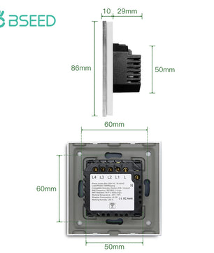 Bseed Alloy 4 Gang Crystal Glass Panel Push Button Light Switch