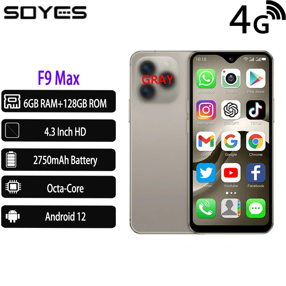 2750mAh 128GB 4.3“ Android F9 Max 4G Mini Octa-Core Smartphone