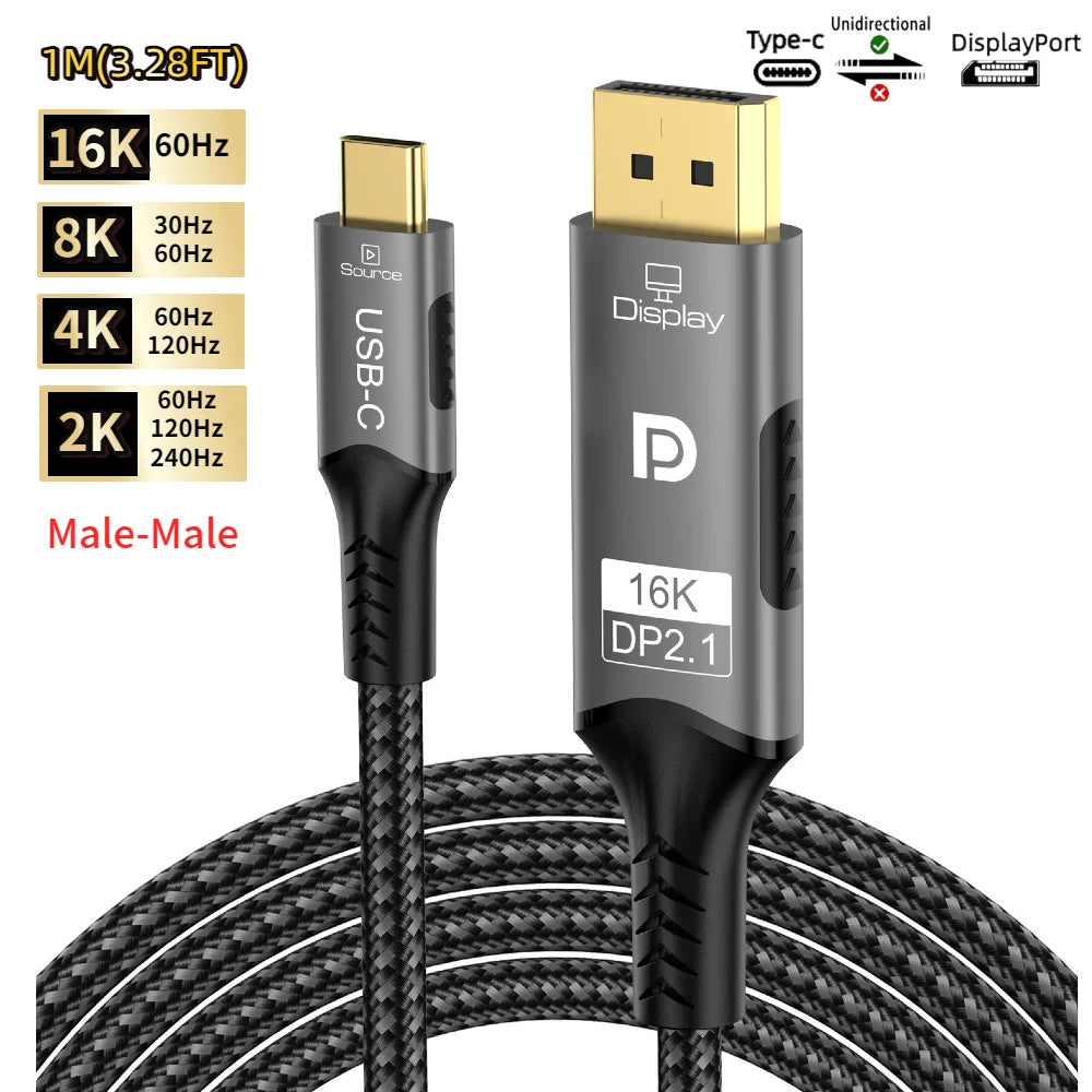 Aluminium 6mm 240Hz Display Port Extension Cable For MacBook