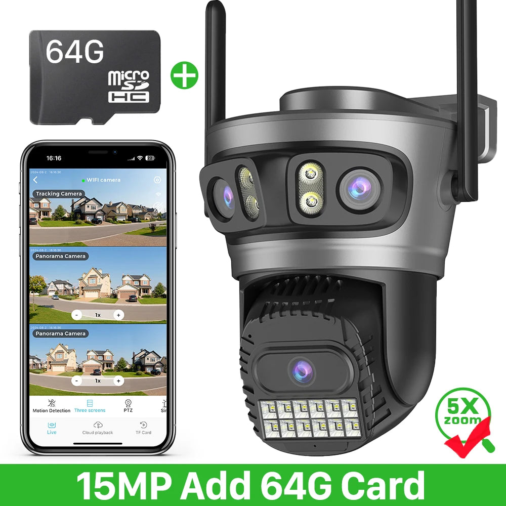 IP66 20MP Wifi Four Lens 10X Zoom Surveillance Camera