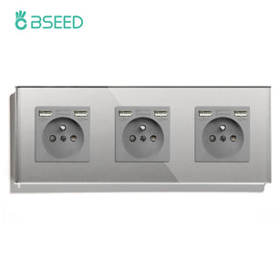 Bseed 16A Glass Panel Single Double Triple Electric Wall Socket