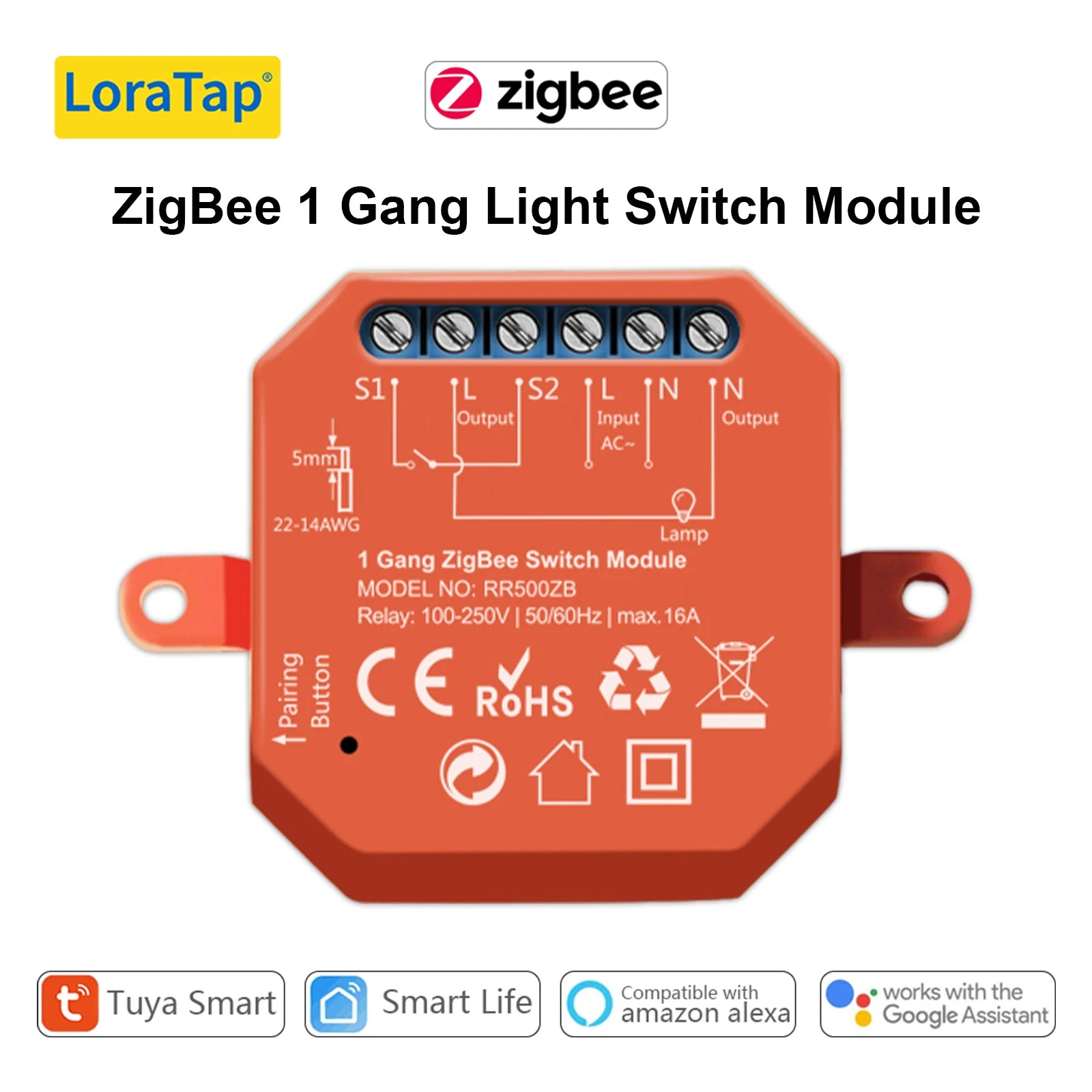 LoraTap 10A 300W Plastic Smart ZigBee 3.0 Light Switch Module