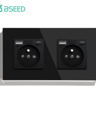 Bseed 16A Glass Panel Single Double Triple Electric Wall Socket