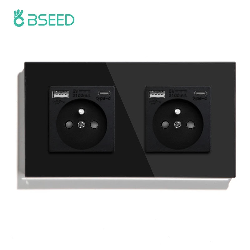 Bseed 16A Glass Panel Single Double Triple Electric Wall Socket