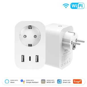 MOES WiFi 16A Plug USB Type-C Power Monitor with Alexa Google Home
